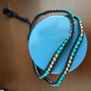 Turquoise and Silver Beaded Wrap Bracelet